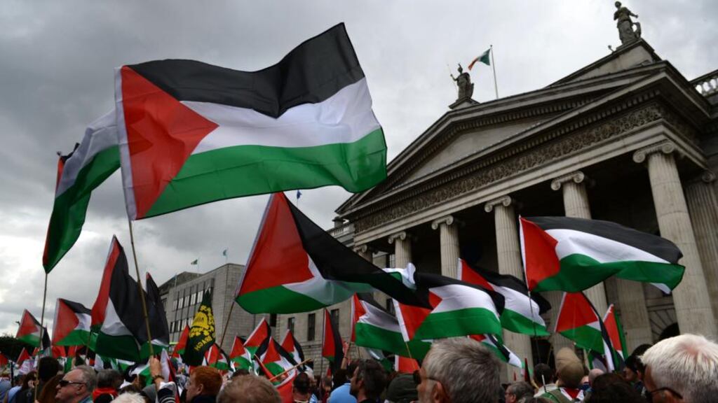 Protestors calling for an end to violence in Gaza marched from The Spire on O’Connell Street in Dublin to the Israeli Embassy today. Photograph: Dara Mac Dónaill/The Irish Times.