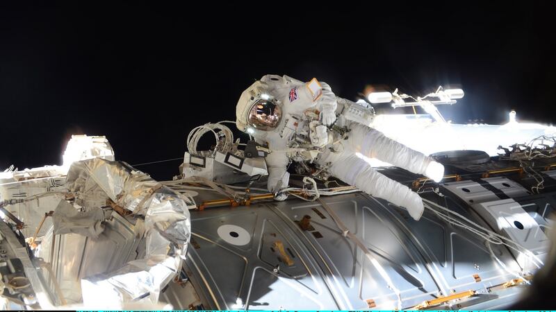 A European Space Agency (ESA) image of astronaut Tim Peake taking part in his first spacewalk to replace a failed power regulator and install cabling for the International Space Station. Photograph: ESA via Getty Images.