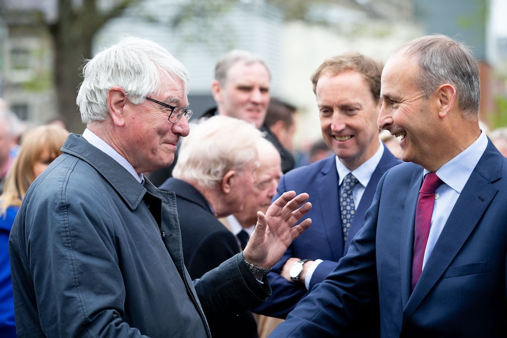 Martin Mansergh greets Micheál Martin at Fianna Fáil's annual 1916 Rising commemoration at Arbour Hill, Dublin, in 2019. Photograph: Tom Honan