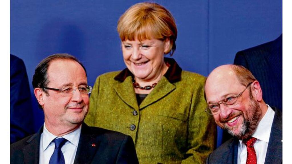 Framework for the future: French president François Hollande, German chancellor Angela Merkel and European Parliament president Martin Schulz in Brussels. photographs: eric vidal/reuters, françois lenoire/ reuters