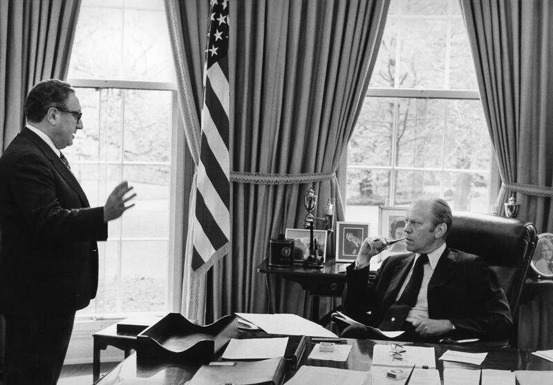 President Gerald Ford with Henry Kissinger at the Oval Office in May 1975. Ford retained the services of his controversial secretary of state due to his own lack of foreign policy experience. Photograph: David Hume Kennerly/ Getty Images