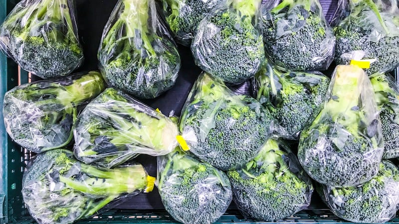 Broccoli packed in plastic bags