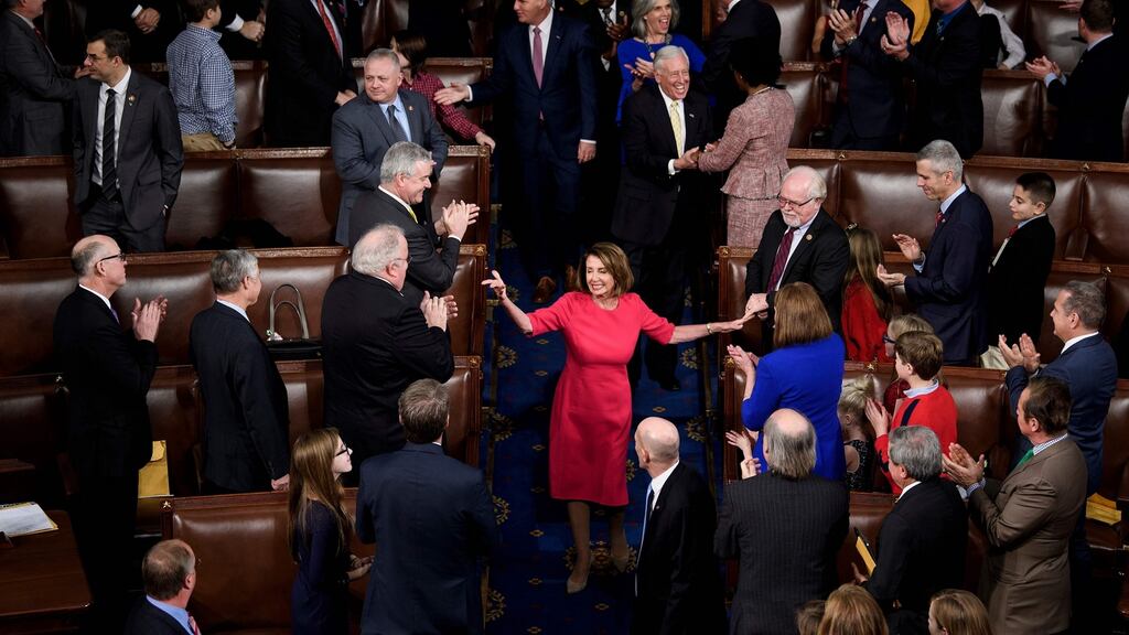 Nancy Pelosi is applauded after her election as speaker of the US House of Representatives on Thursday. Photograph: Brendan Smialowski/AFP/Getty Images