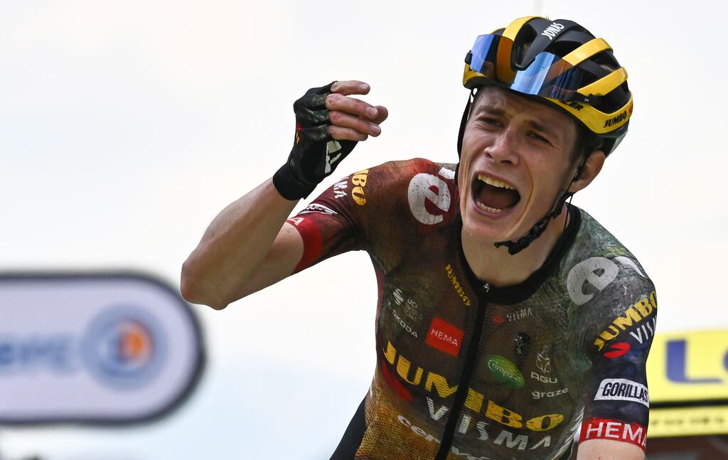 Jonas Vingegaard on his way to winning stage 11, a 151,7km trip between Albertville and Col du Granon Serre Chevalier in the French Alps. Photograph: Anne-Christine/Getty Images