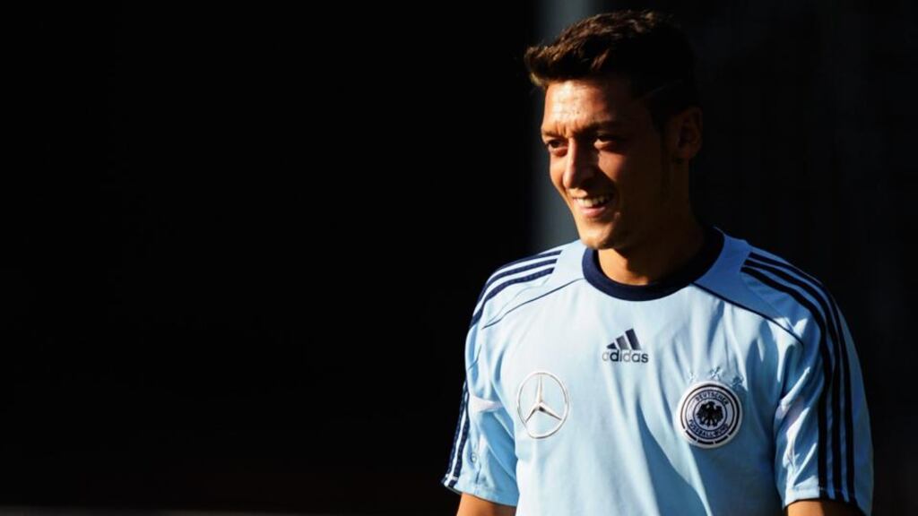 Mesut Özil during a German training session in Munich. Photograph: Daniel Kopatsch/Bongarts/Getty Images
