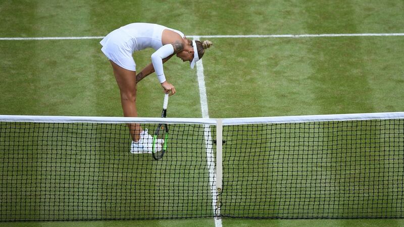 Slovenia’s Polona Hercog after her defeat to Coco Gauff. Photograph: Matthias Hangst/Getty