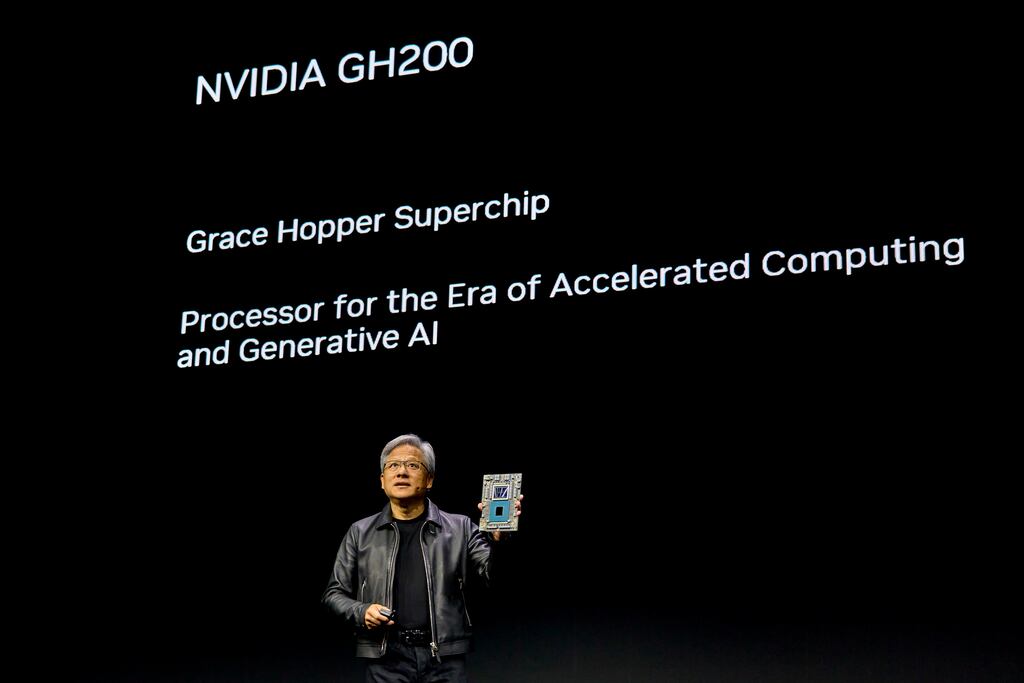 Nvidia chief executive Jensen Huang announcing an updated chip in Los Angeles on August 8th. Photograph: Philip Cheung/The New York Times