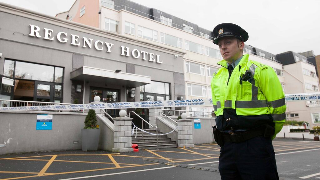 Members of the Garda following the fatal shooting of David Byrne at the Regency Hotel, Dublin. Phgraphoto: Gareth Chaney Collins