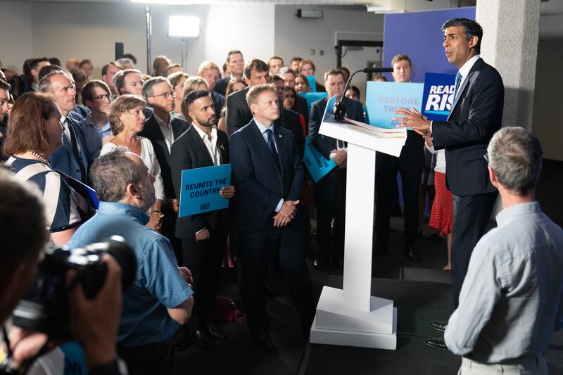 Rishi Sunak at the launch of his campaign to be Conservative Party leader and prime minister on Tuesday