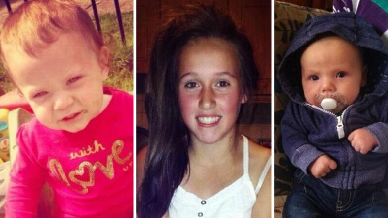 Lexie (left), Roisin (centre) and William Halligan, who were injured in a petrol bomb attack on a Waterford city home last night. Photographs: Patrick Browne