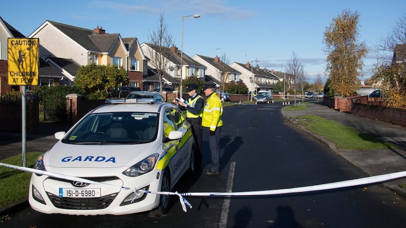 Gardai pictured at the scene of a fatal shooting of a man on Castlemartin Drive. Photograph: Colin Keegan/Collins