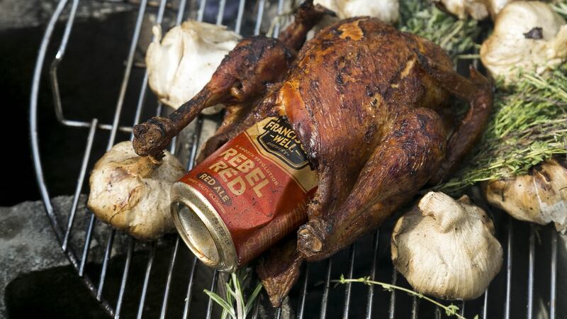 Beer can chicken with Franciscan Well red ale