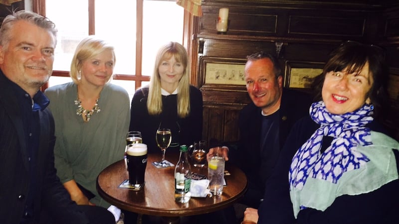 Mary Costello (centre) meets The Irish Times Book Club in the Palace Bar in Dublin - From left: Gary Quinn, Dominique McMullan, Lorcan Collins and Orna Mulcahy