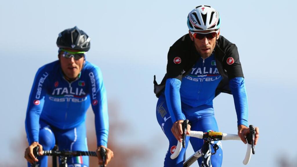 2014 Tour de France winner Vincenzo Nibali (right) is one of four riders urged by Oleg Tinkov to race all three Grand Tours next season. Photograph: Bryn Lennon/Getty Images