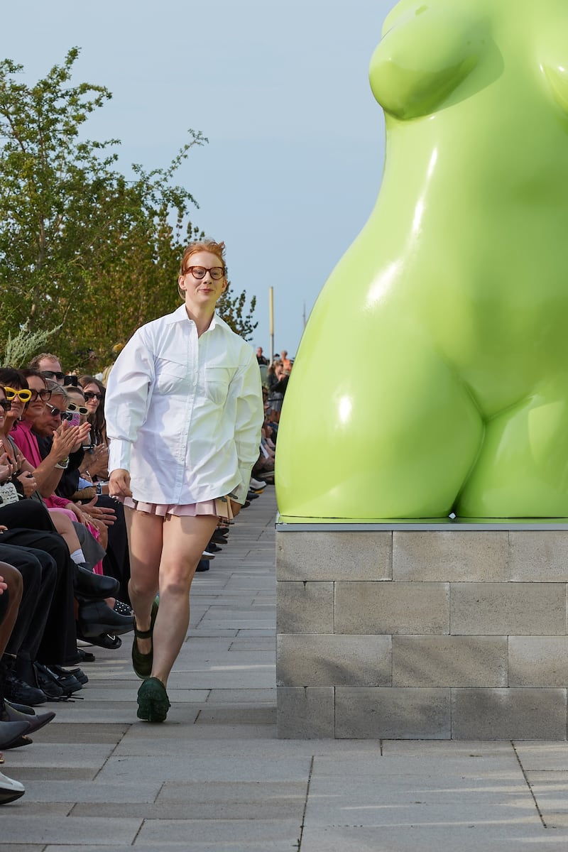Sinéad O'Dwyer taking her bow at the finale of her collection at Copenhagen Fashion Week. Photograph: James Cochrane