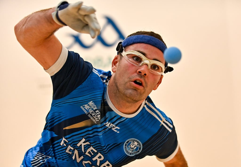 Kilkenny's Peter Funchion in action against Mexico's Daniel Cordova during the men's round of 16 at the O'Neills.com World 4-Wall Championships at Croke Park. Photograph: Stephen Marken/Sportsfile