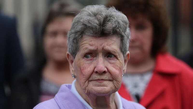 Beatrice Worton, whose son Kenneth was killed in the massacre of 10 Protestant men near the village of Kingsmill, Co Armagh, at Belfast Coroner’s Court. Photograph: Niall Carson/PA Wire