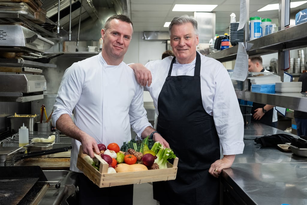 Chefs James Sheridan and Derry Clarke photographed in the kitchen at The Club at Goffs in County Kildare.  Pic: Mark Henderson