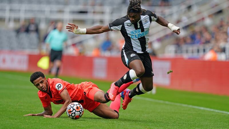 Andrew Omobamidele (left) could return for Norwich City away to Manchester City following tonsillitis. Photograph:  Owen Humphreys/PA Wire