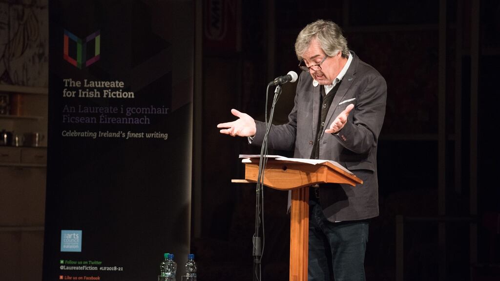 Sebastian Barry delivers the Laureate for Irish Fiction annual lecture at the Gate Theatre last night. Photograph: Barry Cronin