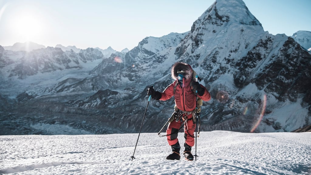 Jost Kobusch crosses a small plateau called Lho La after the highly technical first part of the West Ridge of Everest in January 2020. Photograph: Daniel Hug via The New York Times