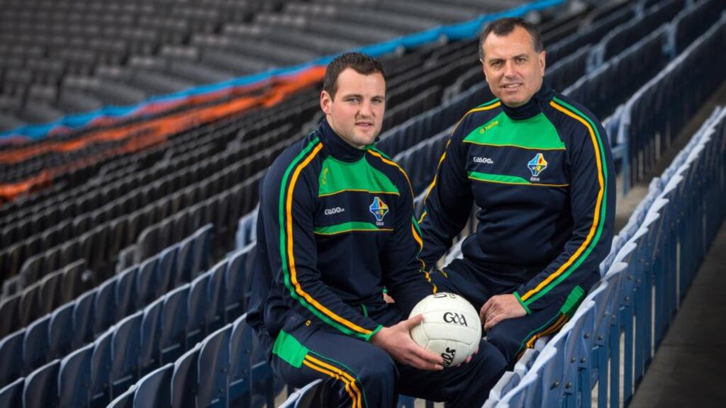 Ireland captain Michael Murphy and manager Paul Earley at the International Rules Series press conference in Croke Park, Dublin. Photography: Cathal Noonan/INPHO