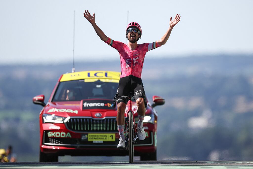 Ben Healy winning the sixth stage of the Tour de France at Vire Normandie on Thursday. Photograph: Anne-Christine Poujoulat/AFP