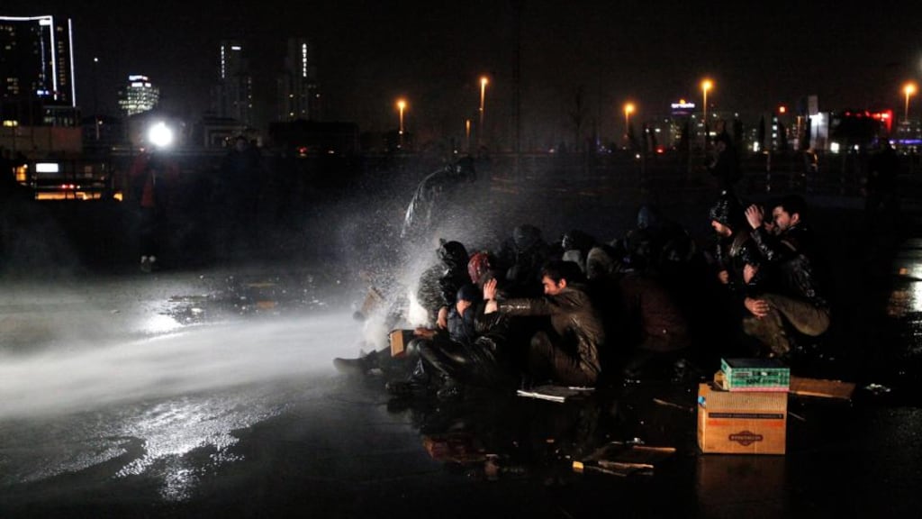 Turkish police use water cannon to disperse protesters in Istanbul. Photograph: Ulas Yunus Tosun/EPA
