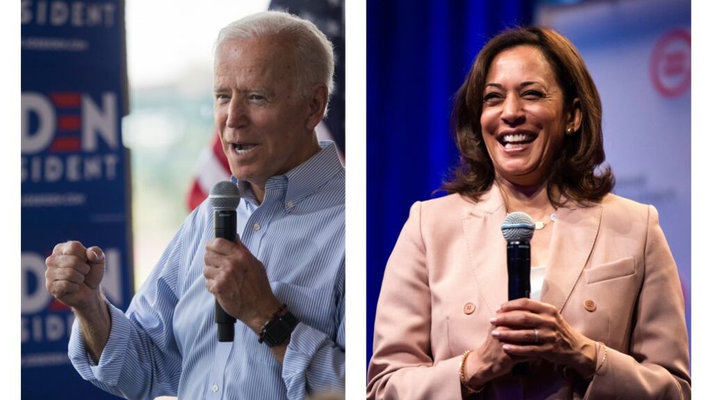 Joe Biden and Kamala Harris. Photograph: Rachel Mummey/The New York Times, Mark Felix/The New York Times