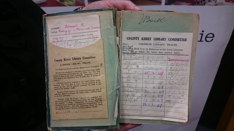 The newly returned copy of Ruby of a Thousand Dreams was much borrowed, the still-intact library card shows. Photograph: Kerry County Library