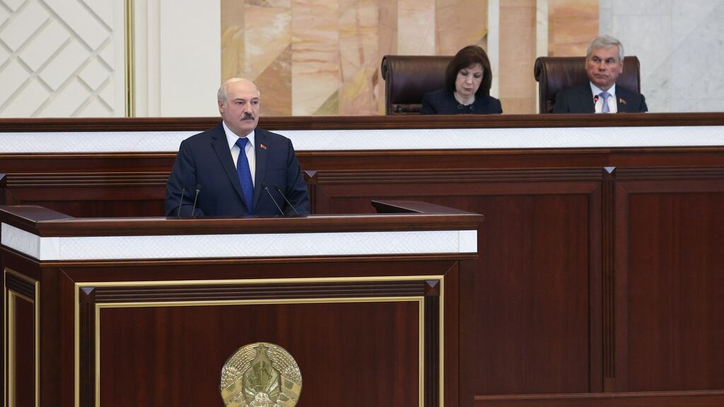 Belarusian president Alexander Lukashenko addresses the parliament in Minsk on Wednesday. Photograph: Maxi Guckek/EPA