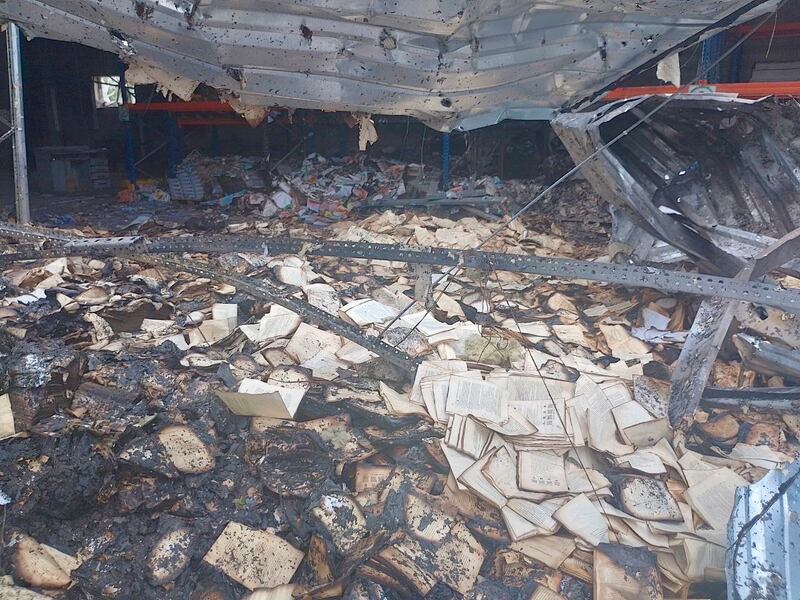 A Russian missile strike on Kharkiv in May destroyed 50,000 books at Ukraine's biggest printing house. Photograph: Vivat