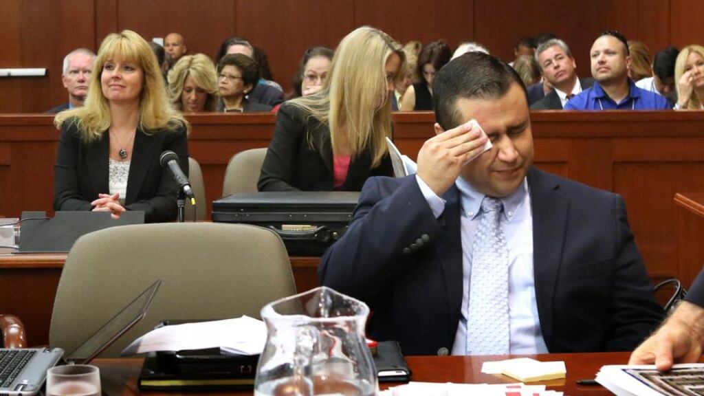 George Zimmerman wipes his face after arriving in the courtroom for closing arguments in his murder trial yesterday in Sanford, Florida. Photograph: Joe Burbank-Pool/Getty Images