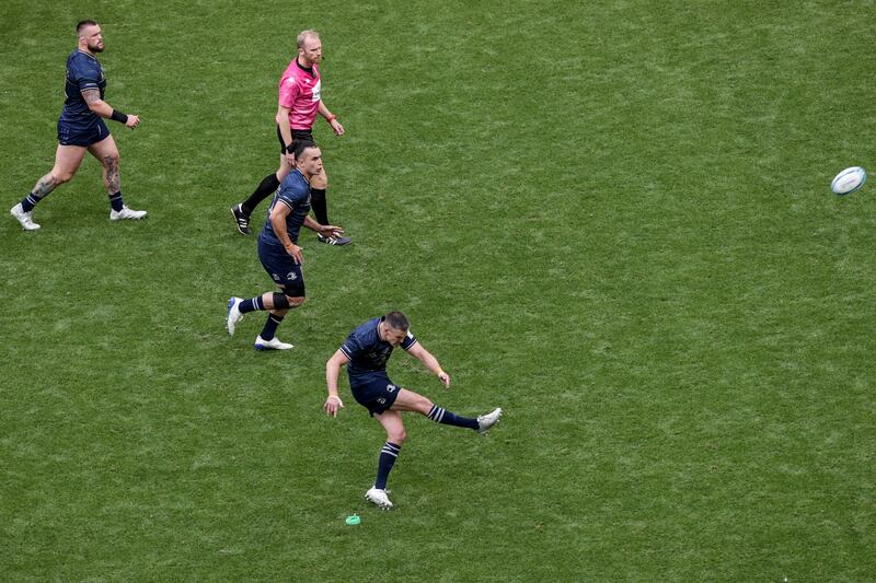 Johnny Sexton wondered after the game if one of the penalties taken off the tee should have instead gone to the corner. Photograph: Laszlo Geczo/Inpho
