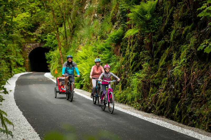 Alan and Lisa Ruttle with their children Sarah, Emma Noreen and Will at Barnagh on Abbeyfeale-Listowel Greenway. Photograph: Seán Curtin/True Media