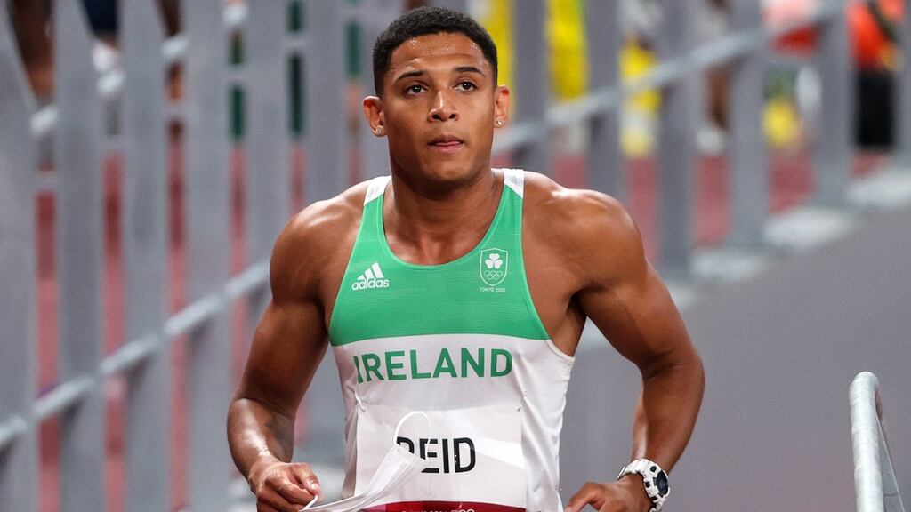 Leon Reid after last summer’s 200m semi-final at the Tokyo Olympics. Photograph: Bryan Keane/Inpho
