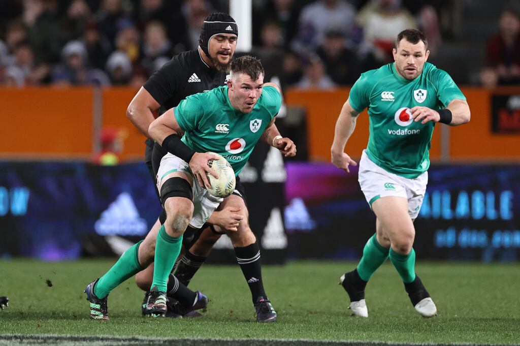 Ireland’s Peter O’Mahony and Cian Healy. Photograph: Billy Stickland/Inpho