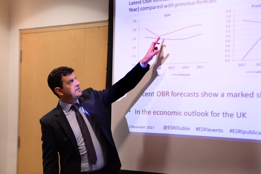 The ESRI's Kieran McQuinn. The institute expects modified domestic demand, the most accurate indicator of underlying domestic conditions, to grow by 7.5% this year, before dialling back to 2.5% in 2023. Photograph: Cyril Byrne