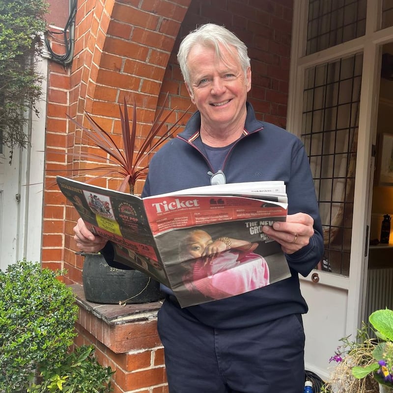 Aidan Quinn, who plays Daddy Walsh, with a copy of The Irish Times' Ticket magazine, which is being used as a prop. Photograph: Róisín Ingle