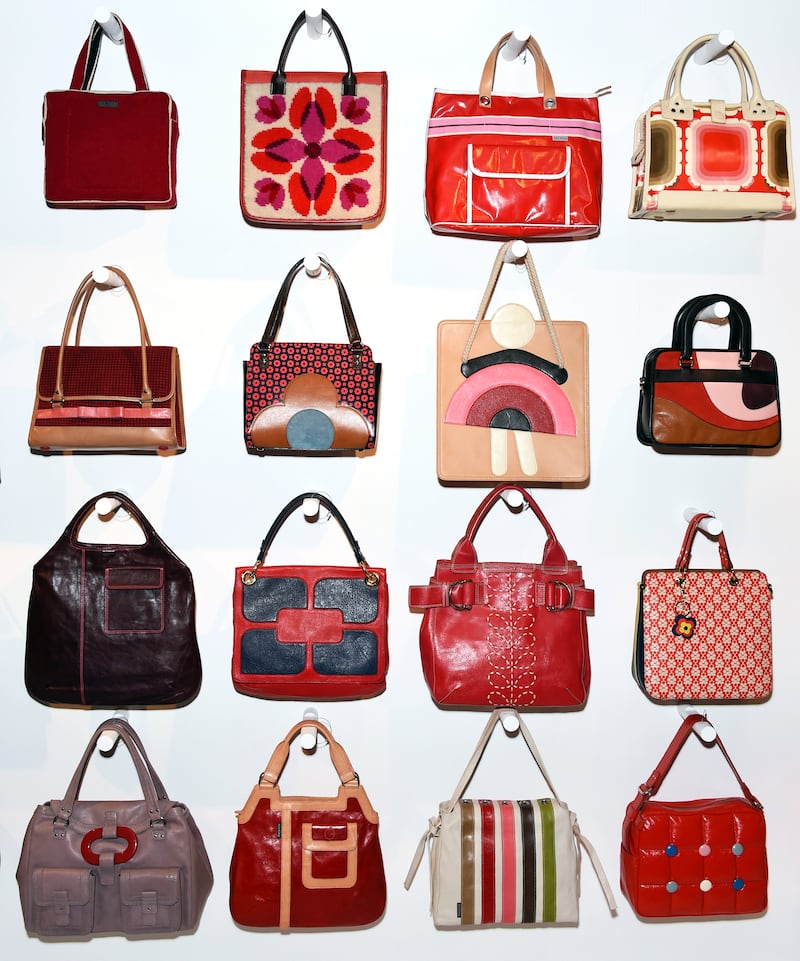 Some of the Orla Kiely bags on display at the London Textile and Fashion Museum exhibition.