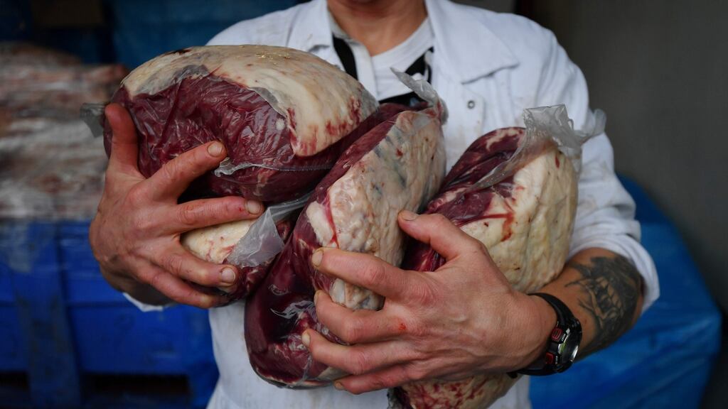 Rump steak cuts: more than half of our beef and pig meat exports and 84 per cent of Irish poultry exports finds a way to UK-based customers. Photograph: Ben Stansall/AFP/Getty