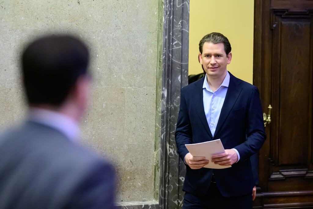 Former Austrian chancellor Sebastian Kurz arriving for his trial at a courtroom in Vienna, Austria, on Friday. Photograph: EPA