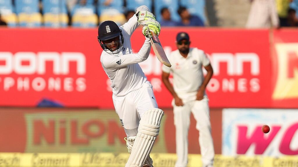 Haseeb Hameed’s maiden test 50 put England in control heading into the final day in Rajkot. Photogaph: Reuters
