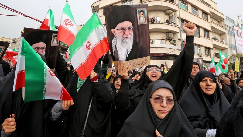 Women taking part a pro-government demonstration in Tehran on November 25th. Photograph:   Atta Kenare/AFP via Getty Images