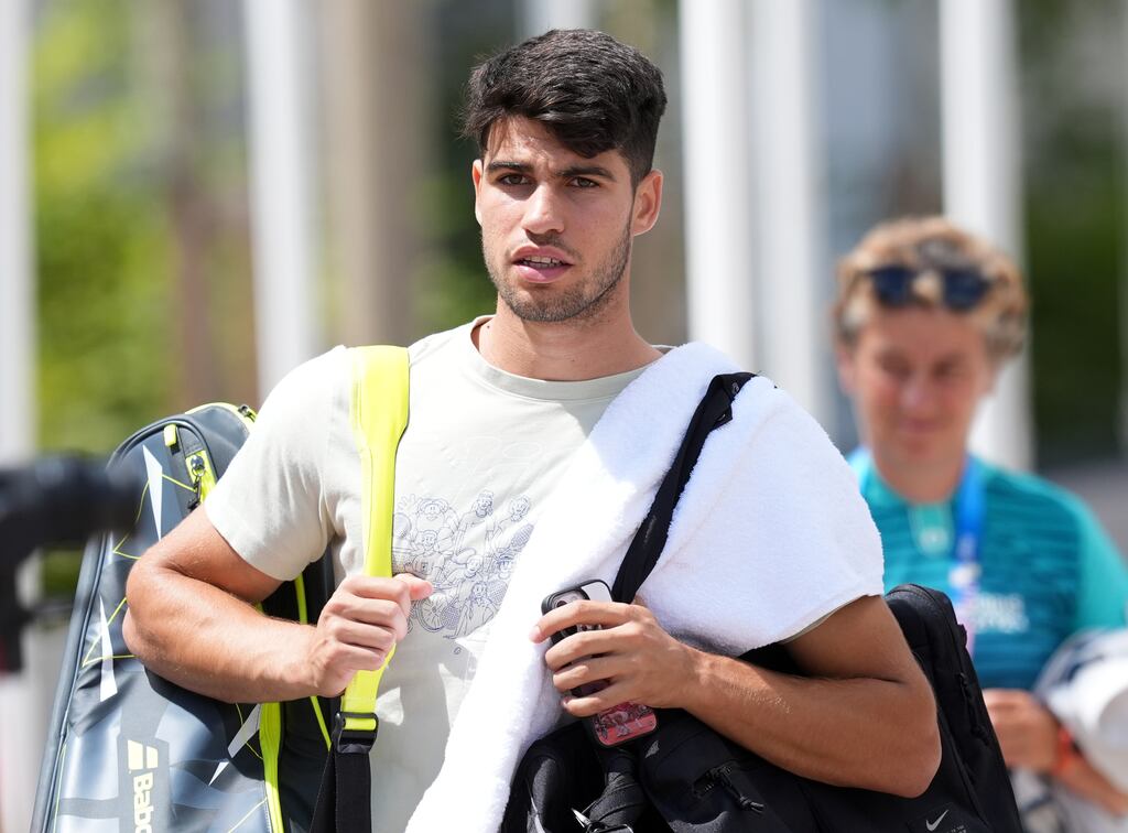 Carlos Alcaraz has withdrawn from the Madrid Open because of a hamstring injury sustained in Barcelona. Photograph: Martin Rickett/PA