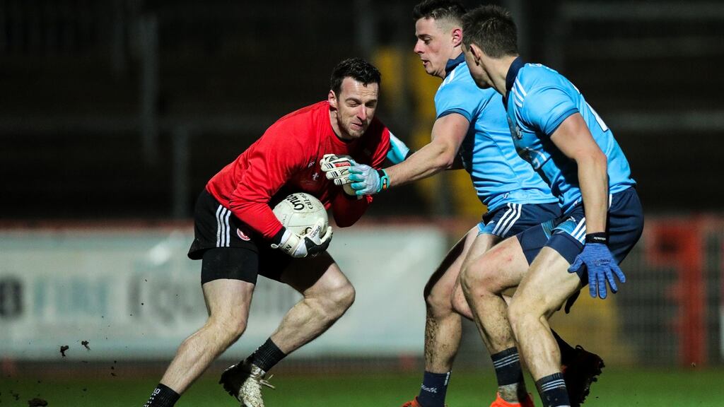 If a team is playing into a gale like when Dublin faced Tyrone on Saturday, what are goalkeepers to do? Photo: Tommy Dickson/Inpho