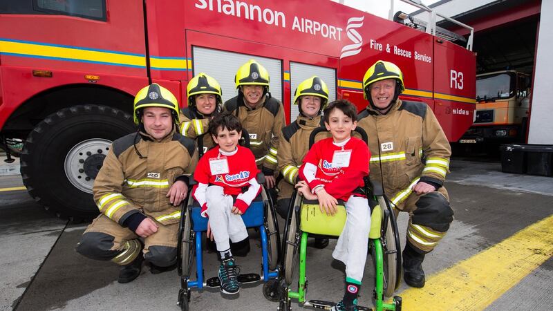 Shannon Airport got new task masters on Friday as Hassan and Hussein Benhaffaf took on the role of operation managers at the airport. With them are Shannon Airport Fire and Rescue Service members Patrick Ryan, Martina Ryan, Declan O’Neill, Ailish Brett and Austin Clair. Photograph: Diarmuid Greene