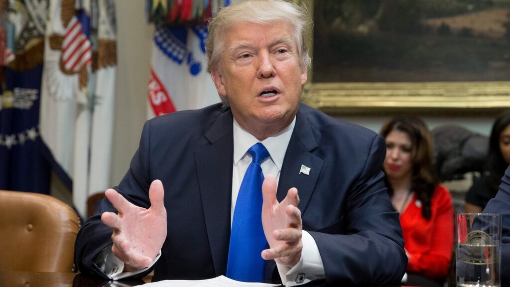 US president Donald Trump speaks in the Roosevelt Room of the White House in Washington, DC, US. Photograph: Michael Reynolds/EPA