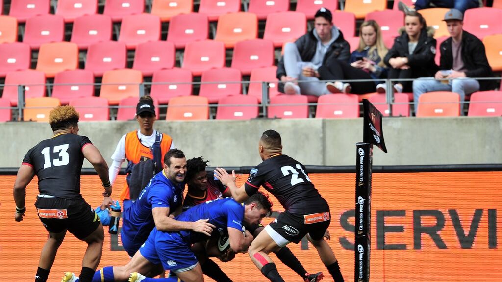 Leinster’s Joey Carbery scores a try against the Southern Kings in front of a few hundred people in the Nelson Mandela Bay Stadium on Saturday. Photograph: Ryan Wilkisky/Inpho