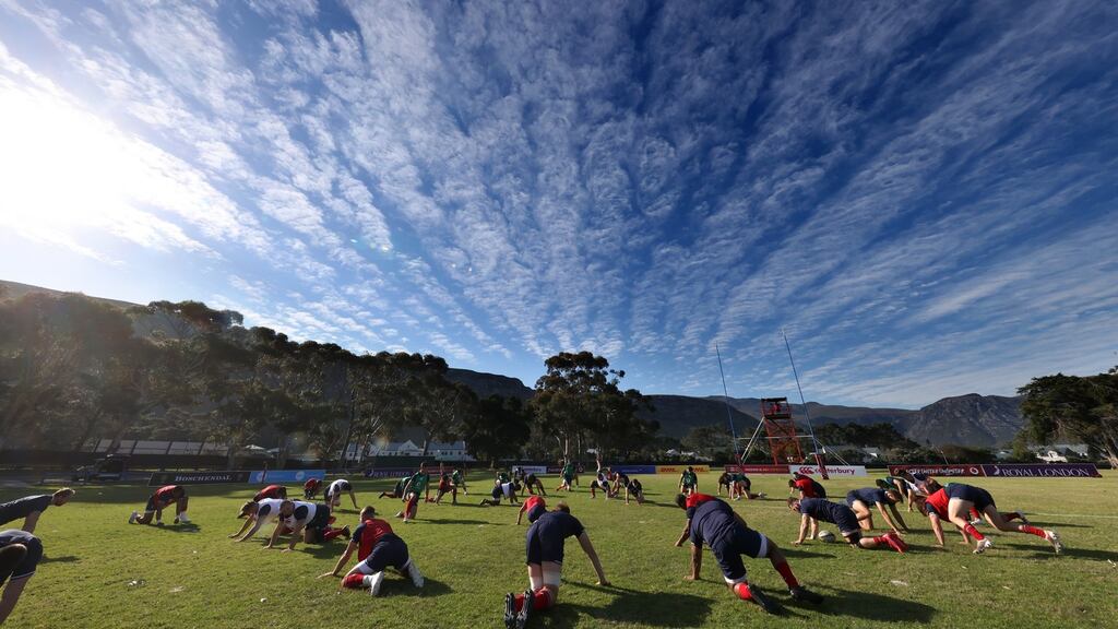 British & Irish Lions squad training ahead of the second Test against the Springboks. Photograph: Billy Stickland/Inpho